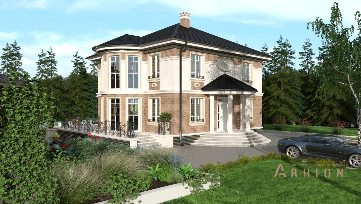 3. Проект двухэтажного дома в современном стиле с многоскатной кровлей, cp-93-07, площадью - 222 кв c цокольным этажом, сауной, терассой, балконом, бассейном, вторым светом