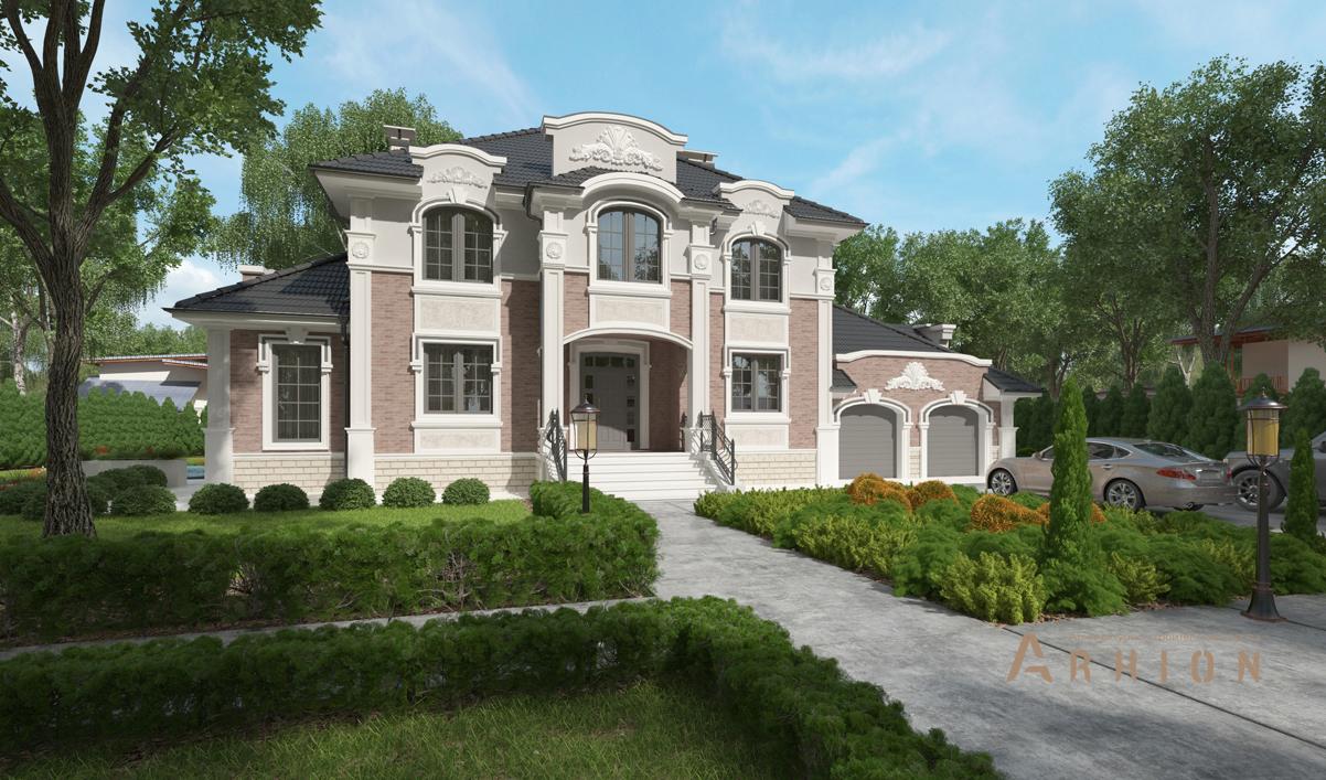 1. Проект двухэтажного дома в классическом стиле с многоскатной кровлей, cp-93-21, площадью - 475 кв c цокольным этажом, сауной, терассой, балконом, гаражом, бассейном, вторым светом