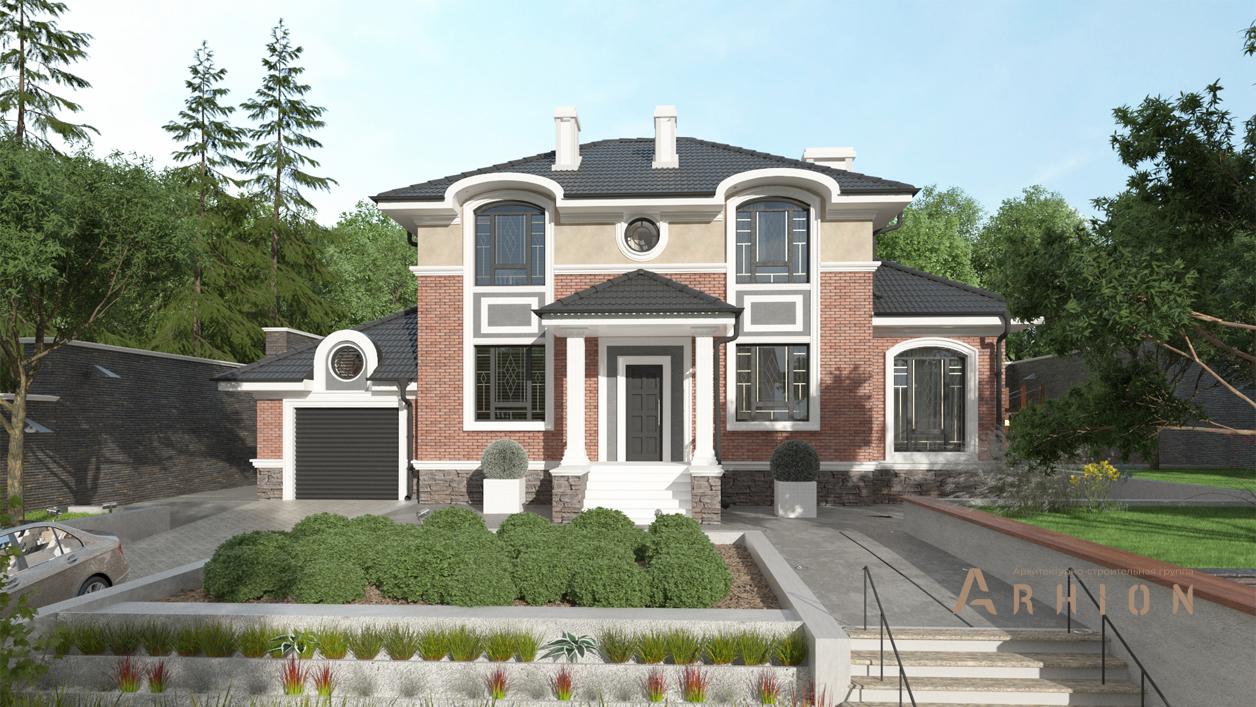 1. Проект двухэтажного дома в современном стиле с многоскатной кровлей, cp-93-35, площадью - 231 кв c цокольным этажом, сауной, гаражом