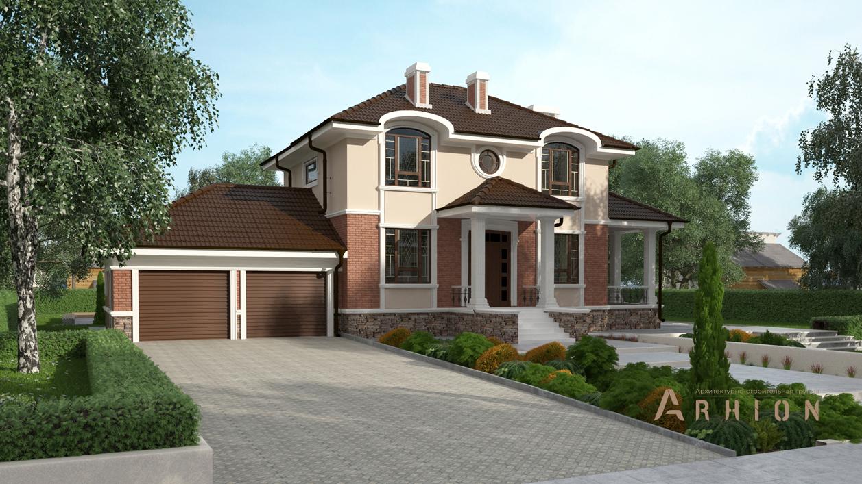 2. Проект двухэтажного дома в современном стиле с многоскатной кровлей, cp-93-41, площадью - 255 кв c цокольным этажом, сауной, терассой