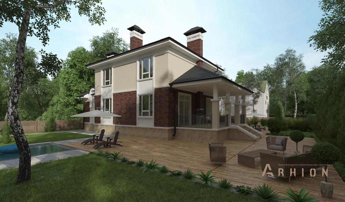 3. Проект двухэтажного дома в современном стиле с многоскатной кровлей, cp-93-50, площадью - 304 кв c цокольным этажом, сауной, терассой, бассейном