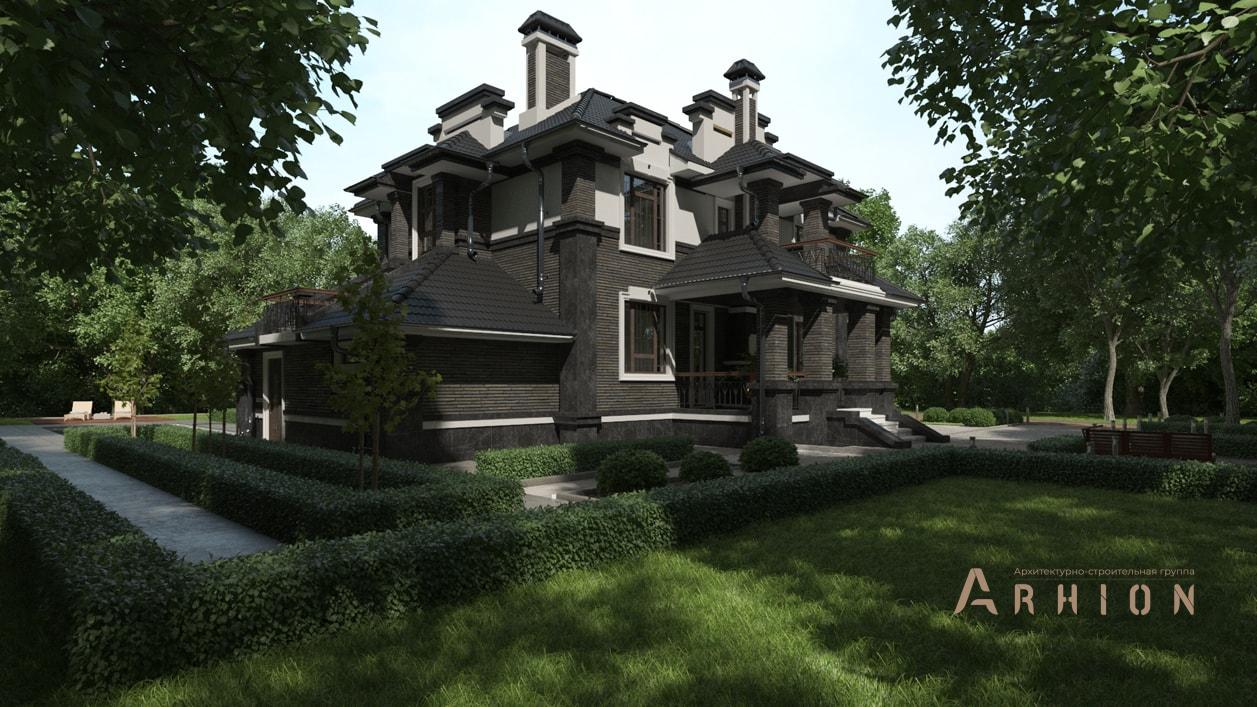 3. Проект двухэтажного дома в современном классическом стиле с многоскатной кровлей, cp-93-64, площадью - 246 кв c терассой, балконом, гаражом, эркером, вторым светом