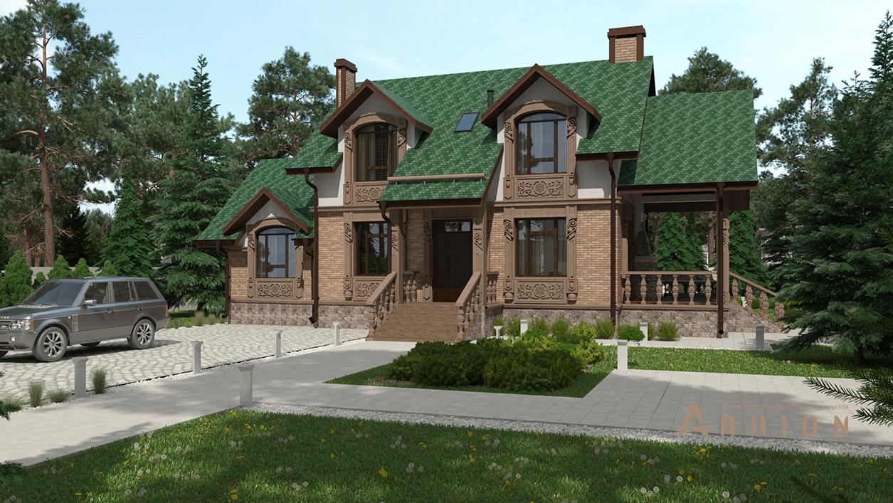 1. Проект одноэтажного дома в европейском стиле с многоскатной кровлей, cp-94-43, площадью - 140 кв c мансардой, терассой