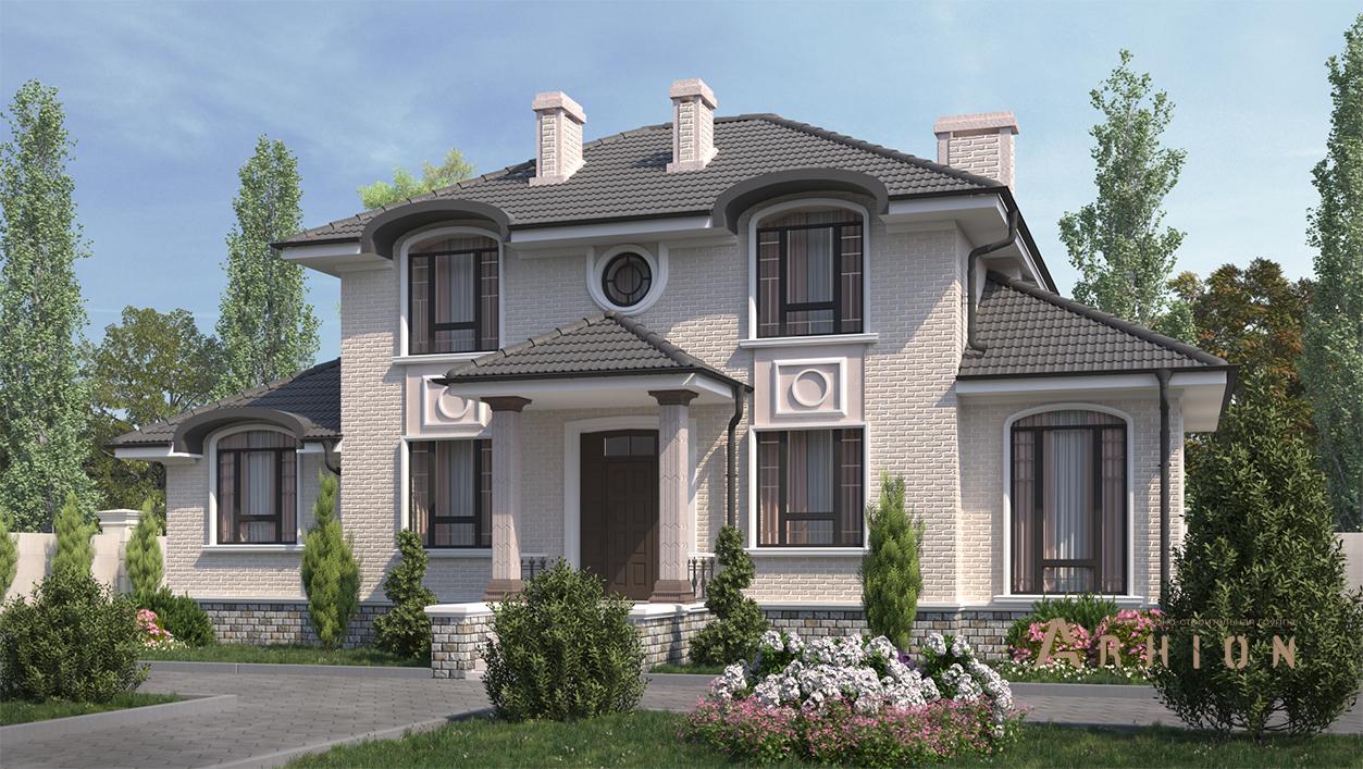 2. Проект двухэтажного дома в стиле барокко с многоскатной кровлей, cp-94-46, площадью - 171 кв c сауной