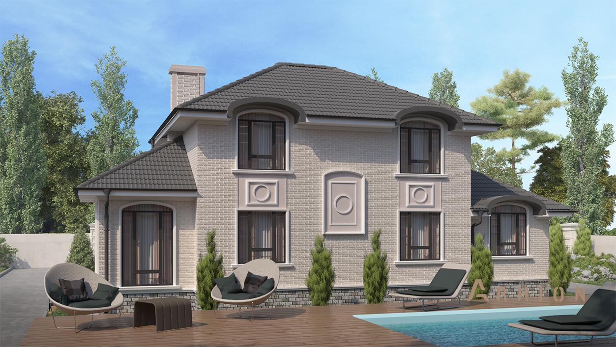 3. Проект двухэтажного дома в стиле барокко с многоскатной кровлей, cp-94-46, площадью - 171 кв c сауной