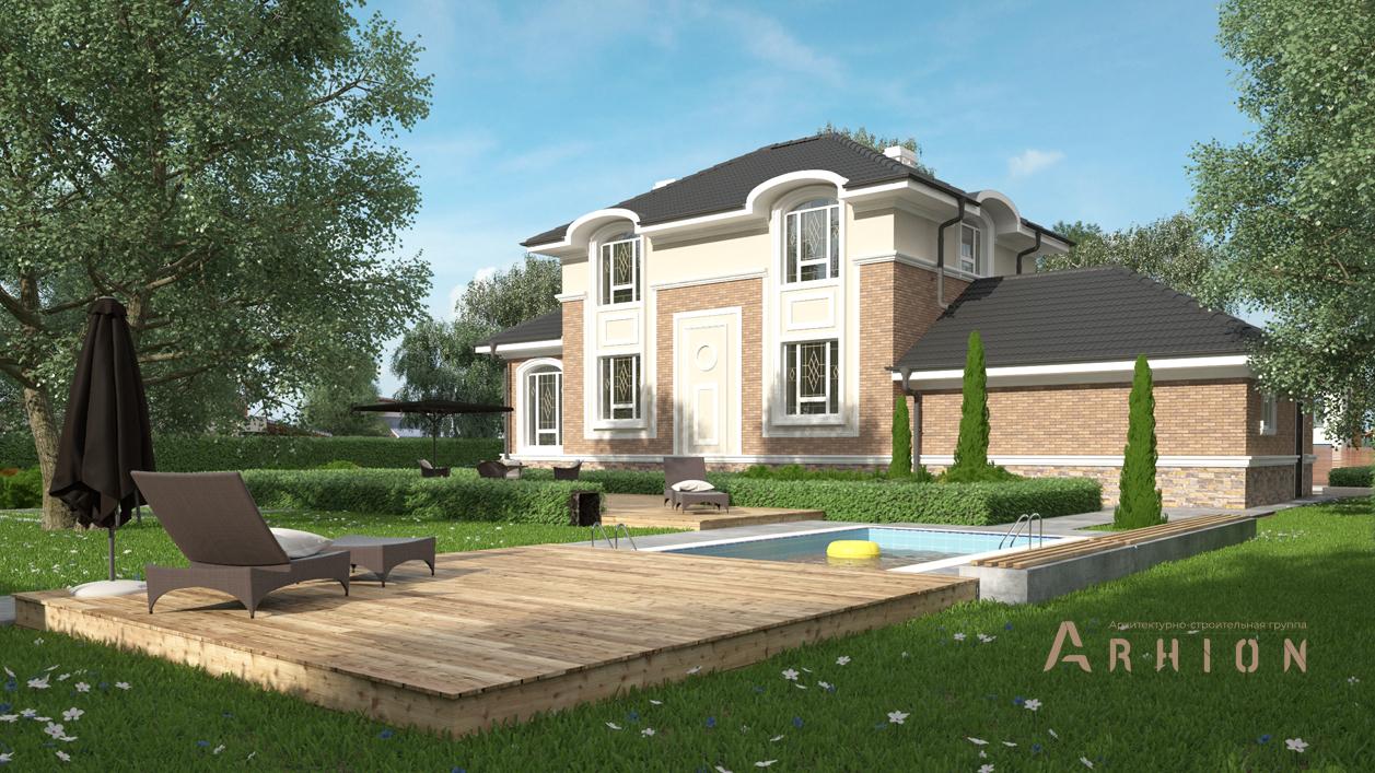 3. Проект двухэтажного дома в стиле барокко с многоскатной кровлей, cp-95-02, площадью - 188 кв c гаражом