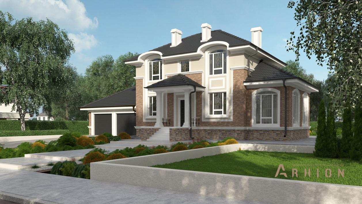 1. Проект двухэтажного дома в стиле барокко с многоскатной кровлей, cp-95-02, площадью - 188 кв c гаражом