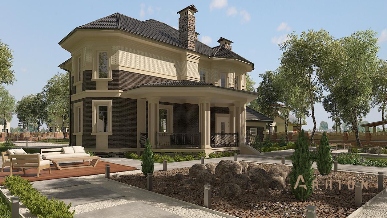 3. Проект двухэтажного дома в классическом стиле с многоскатной кровлей, cp-95-10, площадью - 317 кв c терассой, гаражом, эркером