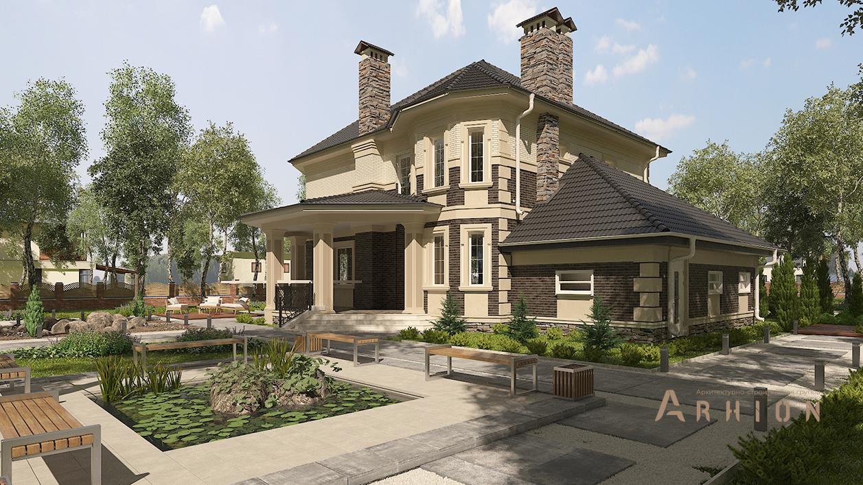 4. Проект двухэтажного дома в классическом стиле с многоскатной кровлей, cp-95-10, площадью - 317 кв c терассой, гаражом, эркером