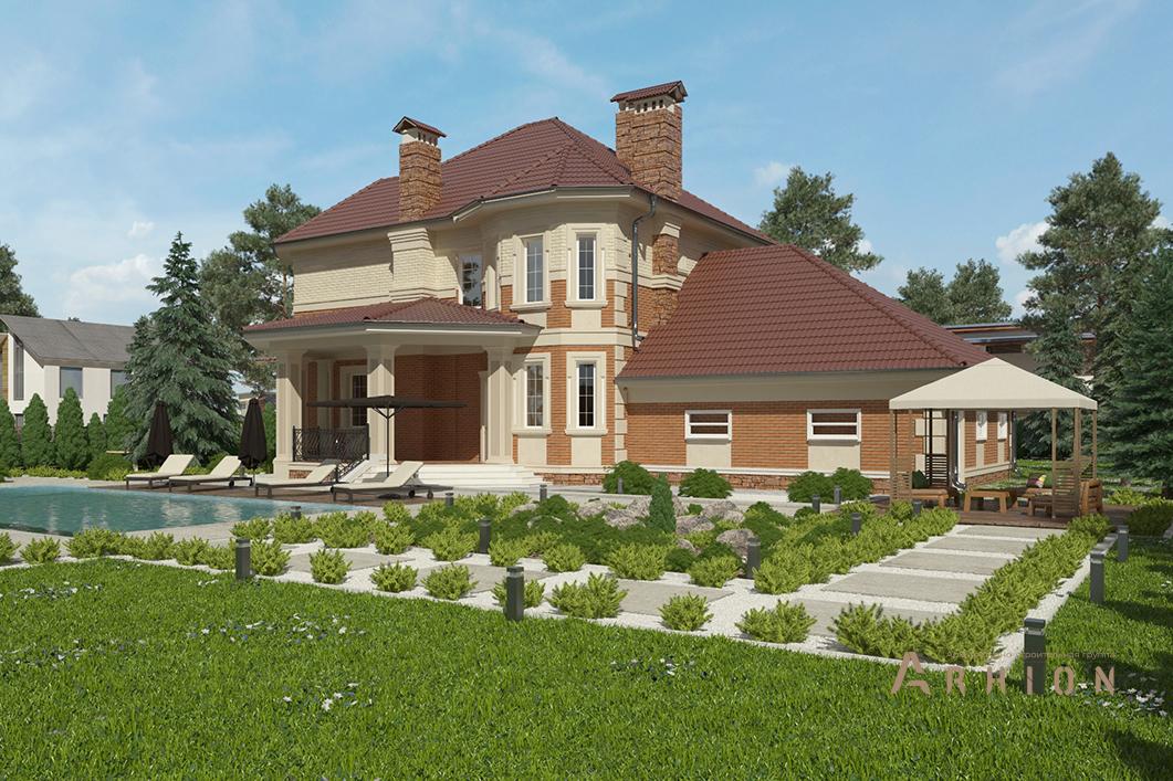 3. Проект двухэтажного дома в современном стиле с многоскатной кровлей, cp-95-11, площадью - 346 кв c терассой, эркером