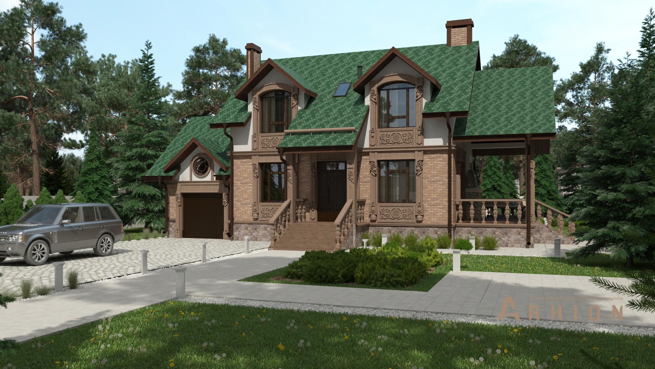 1. Проект одноэтажного дома в европейском стиле с многоскатной кровлей, cp-95-34, площадью - 141 кв c мансардой, терассой, гаражом