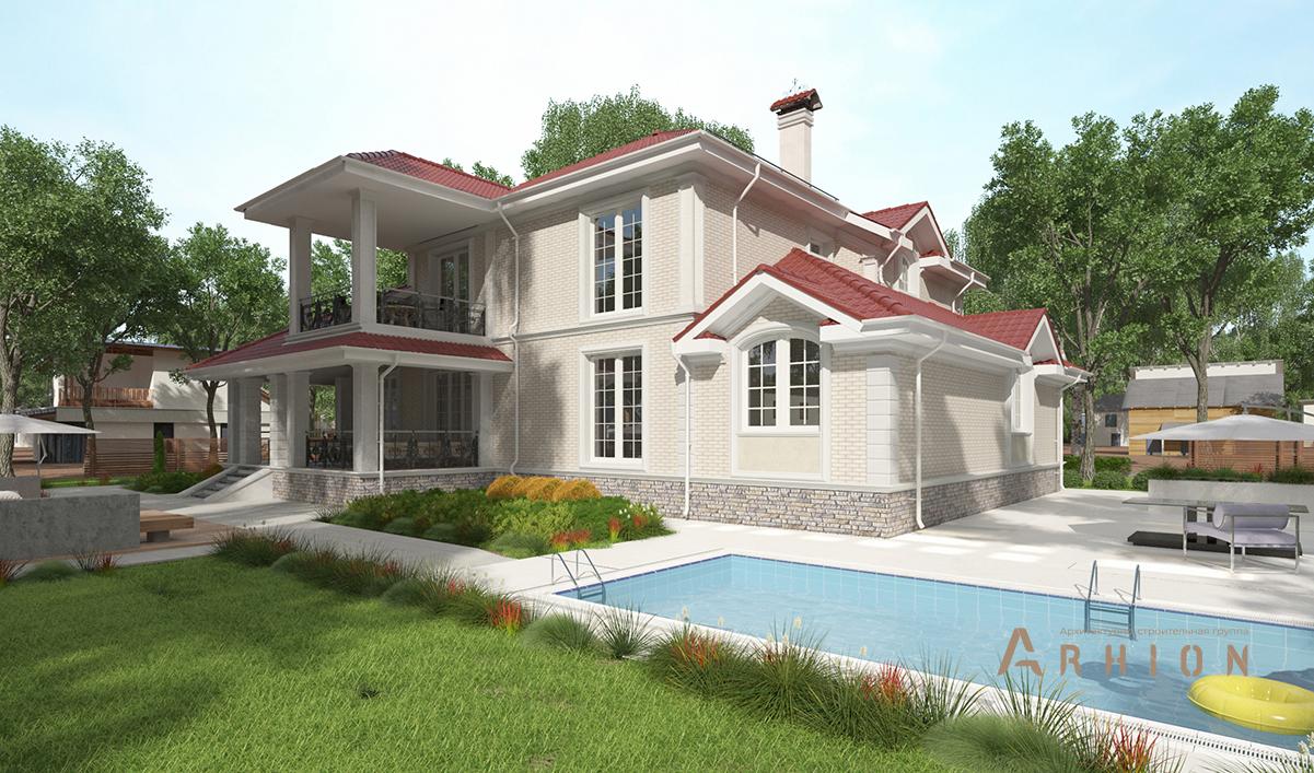 3. Проект двухэтажного дома в классическом стиле с многоскатной кровлей, cp-95-40, площадью - 287 кв c сауной, терассой, балконом