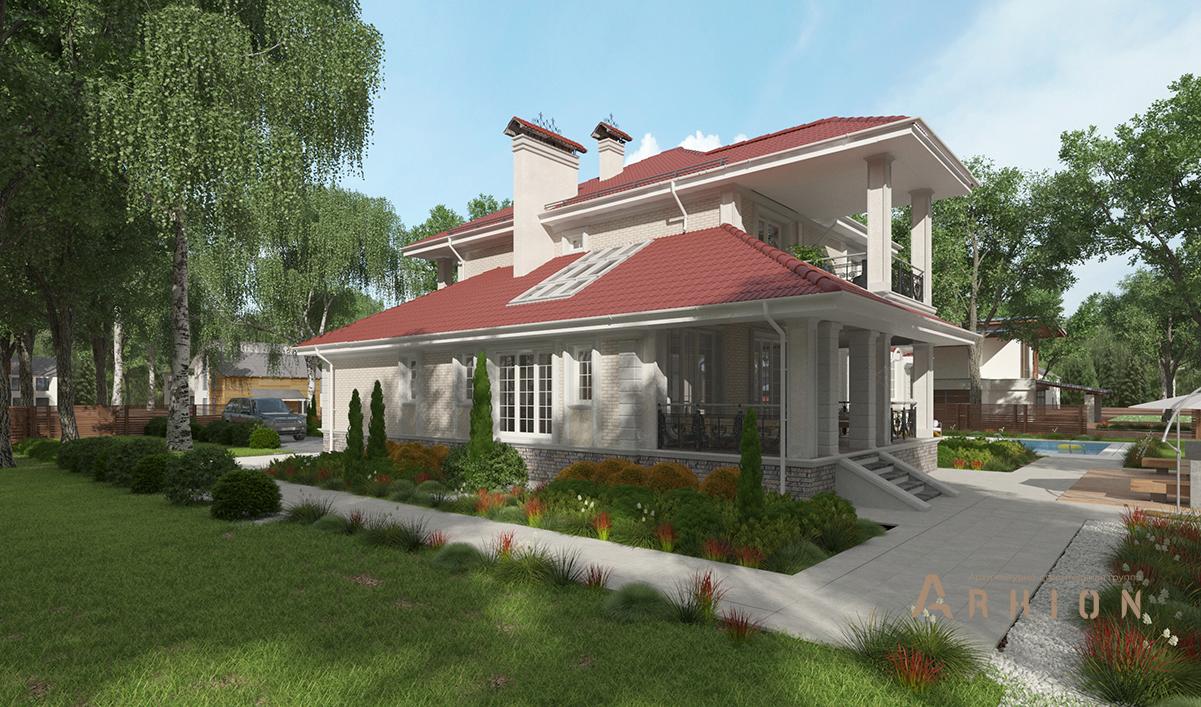 4. Проект двухэтажного дома в классическом стиле с многоскатной кровлей, cp-95-40, площадью - 287 кв c сауной, терассой, балконом