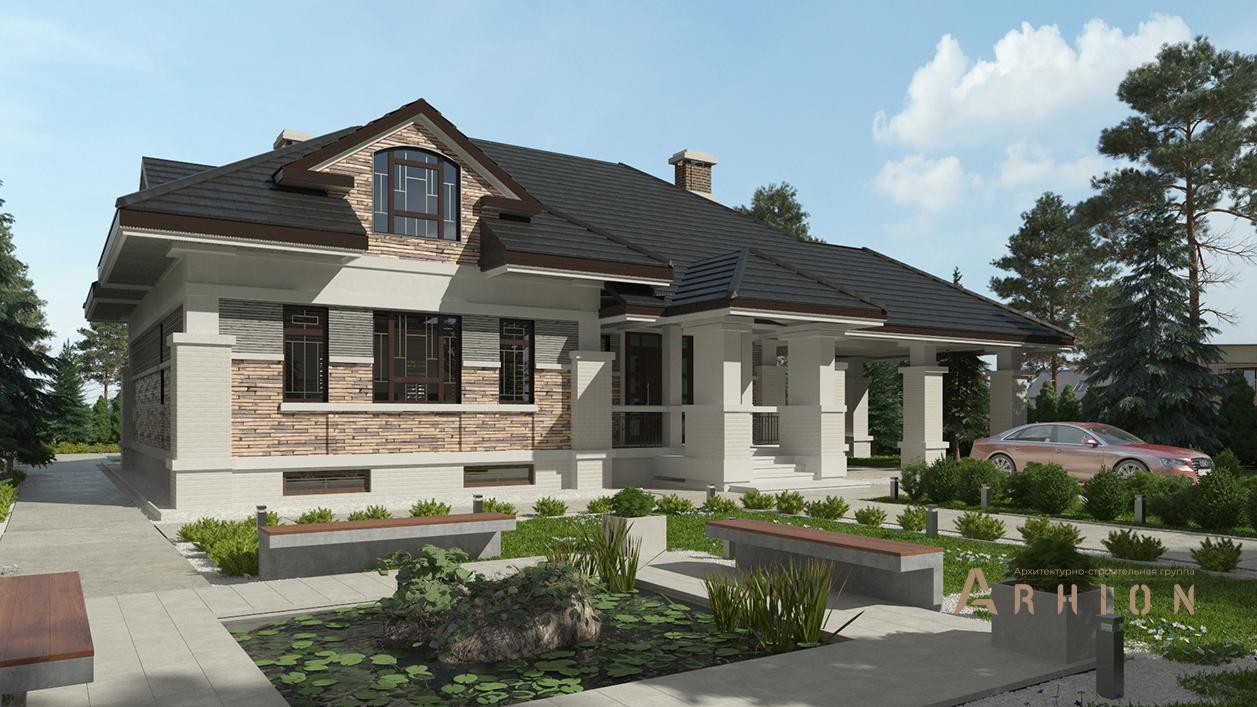 1. Проект одноэтажного дома в альпийском стиле с четырехскатной, cp-95-60, площадью - 320 кв c мансардой, сауной, терассой