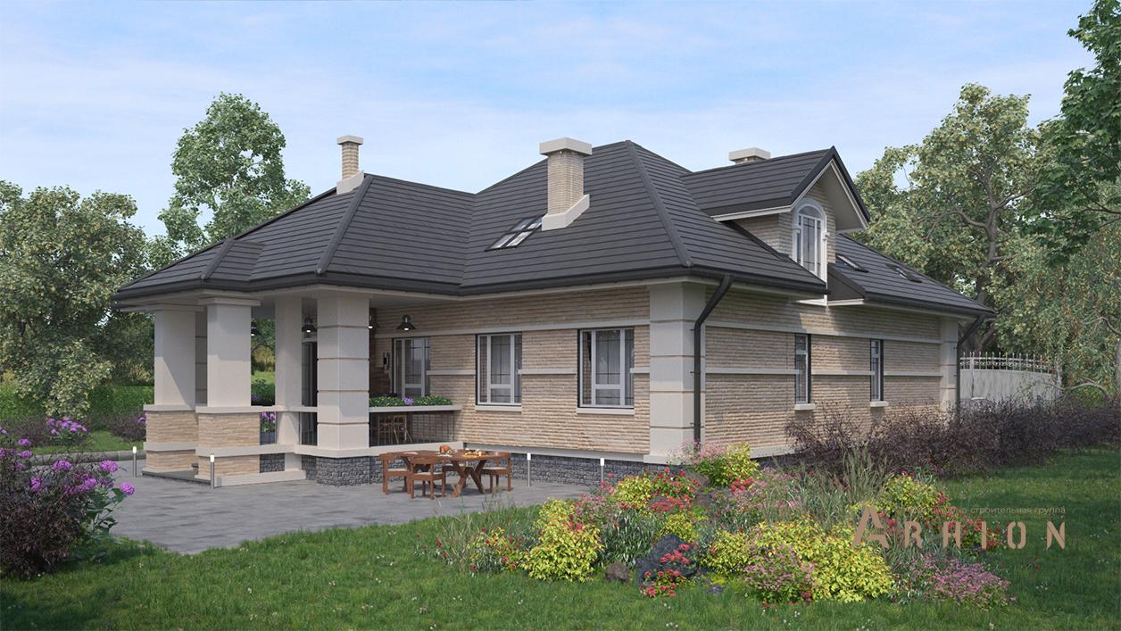 3. Проект одноэтажного дома в классическом стиле с многоскатной кровлей, cp-95-62, площадью - 290 кв c мансардой, сауной, терассой
