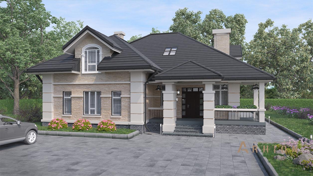 1. Проект одноэтажного дома в классическом стиле с многоскатной кровлей, cp-95-62, площадью - 290 кв c мансардой, сауной, терассой