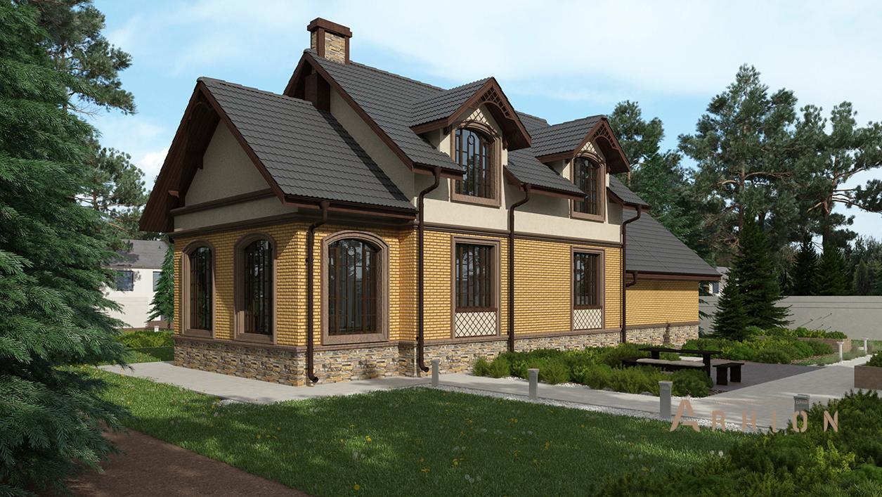 2. Проект одноэтажного дома в американском стиле с двускатной кровлей, cp-96-30, площадью - 249 кв c цокольным этажом, мансардой, сауной, гаражом