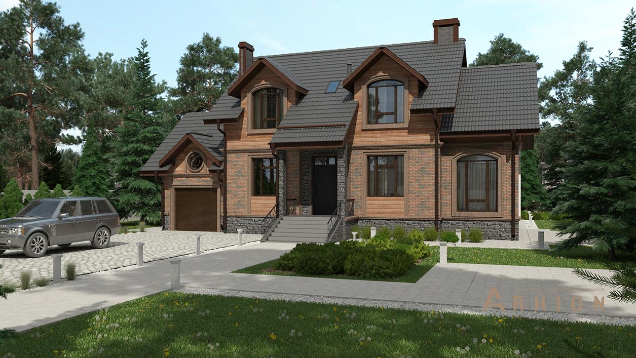 1. Проект двухэтажного дома в американском стиле с двускатной кровлей, cp-96-45, площадью - 254 кв c цокольным этажом, сауной, гаражом