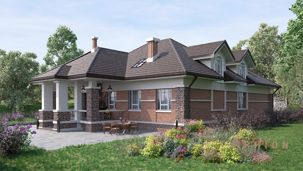 3. Проект одноэтажного дома в альпийском стиле с многоскатной кровлей, cp-96-61, площадью - 547 кв c мансардой, терассой, гаражом