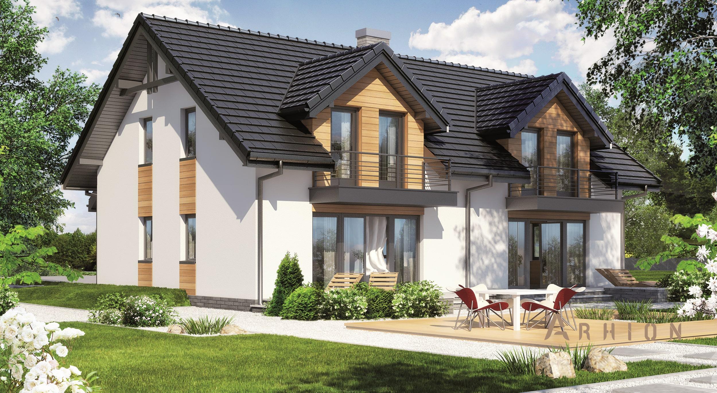 3. Проект одноэтажного дома в современном стиле с двускатной кровлей, DP-11, площадью - 282 кв c мансардой, гаражом