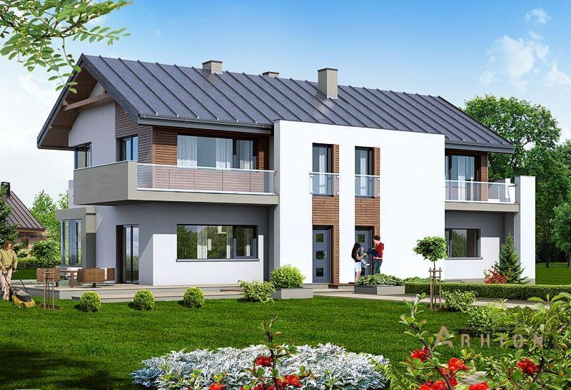 1. Проект двухэтажного дома в современном стиле с двускатной кровлей, DP-15, площадью - 528 кв c терассой, балконом, эркером