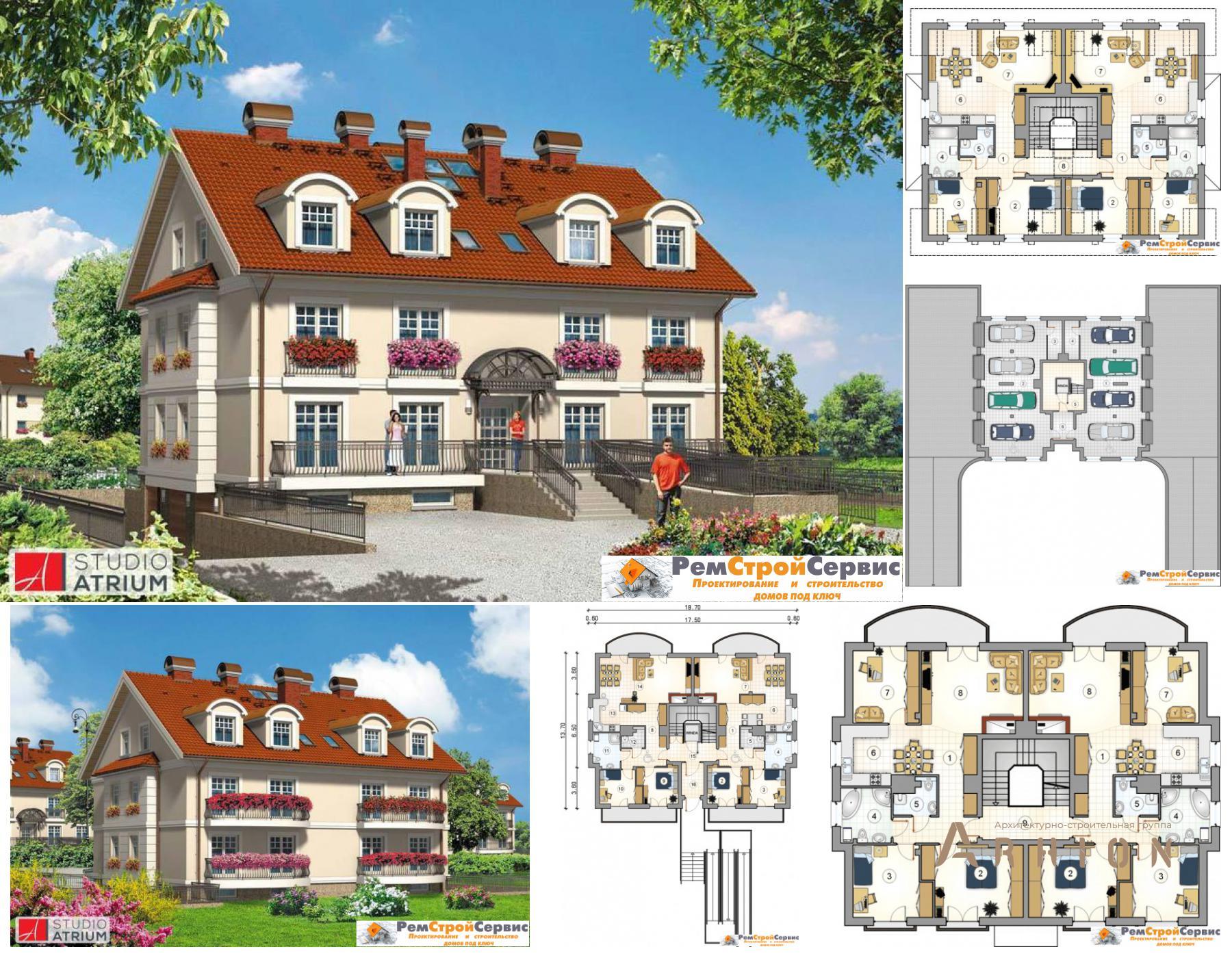 1. Проект двухэтажного дома в современном стиле с двускатной кровлей, DP-28-61, площадью - 512 кв c цокольным этажом, мансардой, сауной, балконом
