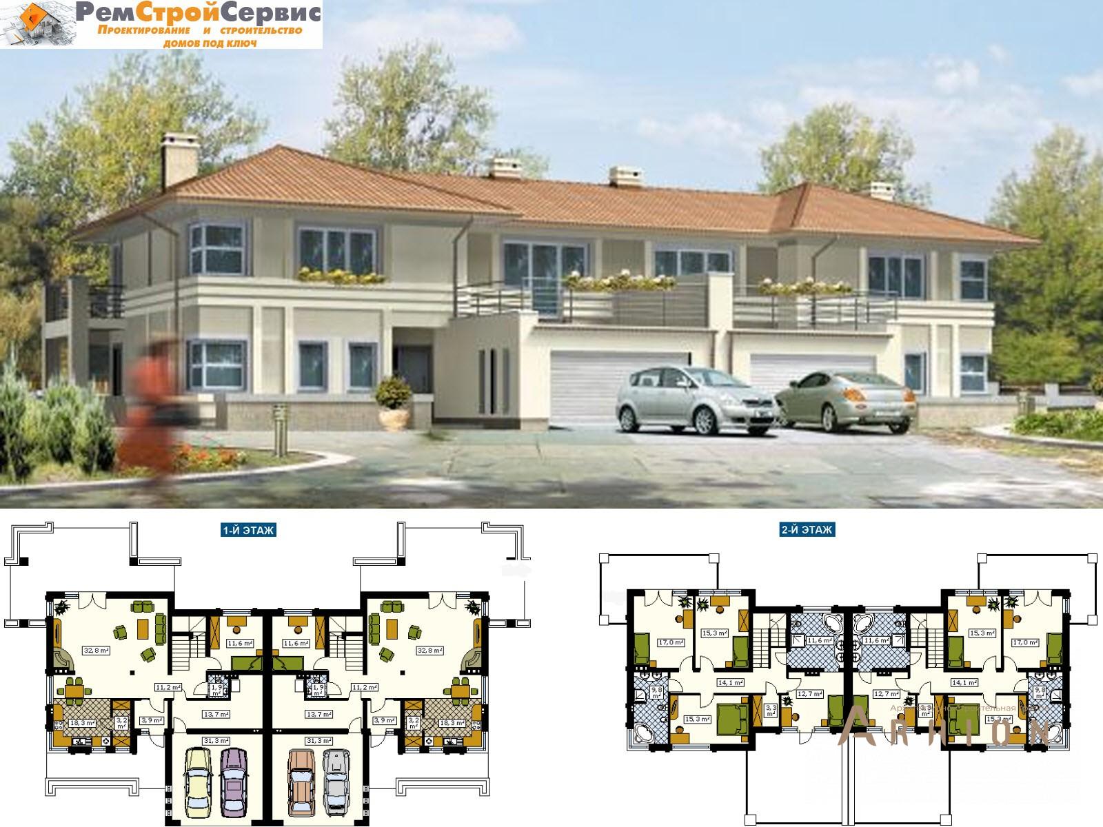 1. Проект двухэтажного дома в современном стиле с плоской кровлей , DP-307, площадью - 454 кв c терассой, балконом, гаражом