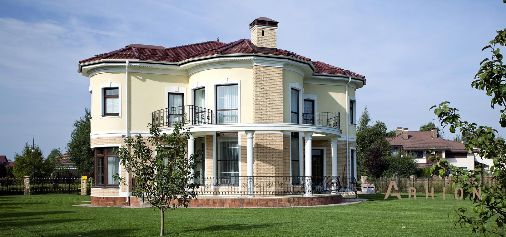 1. Проект двухэтажного дома в современном классическом стиле с многоскатной кровлей, gk-04, площадью - 302 кв c сауной, терассой, балконом, эркером, вторым светом