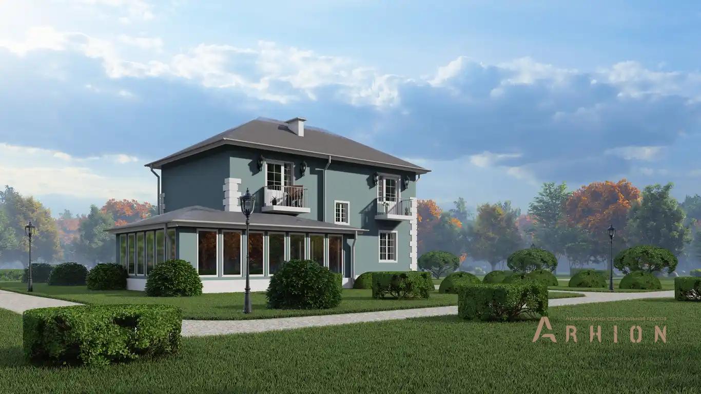 8. Проект двухэтажного дома в европейском стиле с четырехскатной, H-002, площадью - 150 кв c балконом