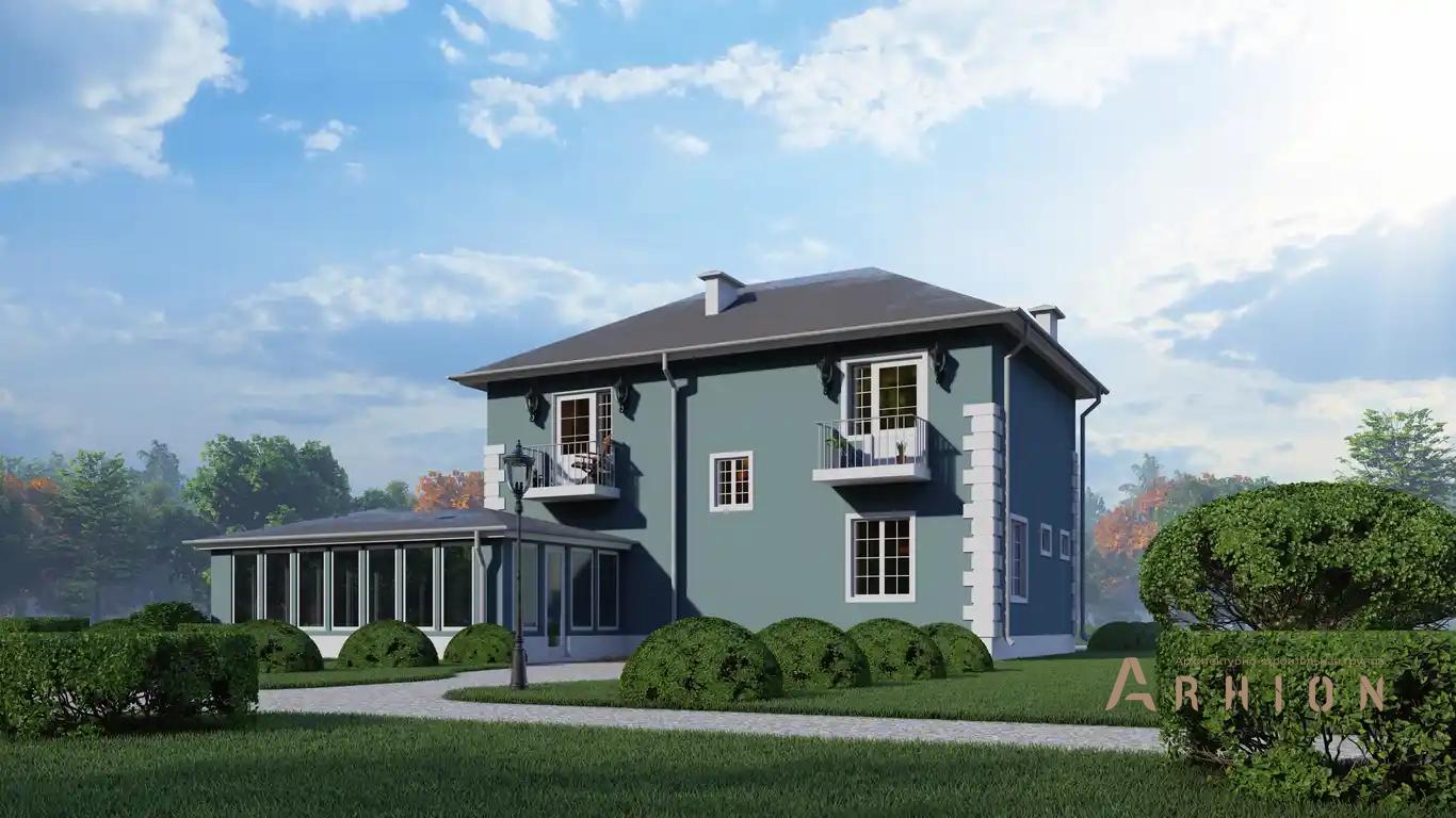 7. Проект двухэтажного дома в европейском стиле с четырехскатной, H-002, площадью - 150 кв c балконом