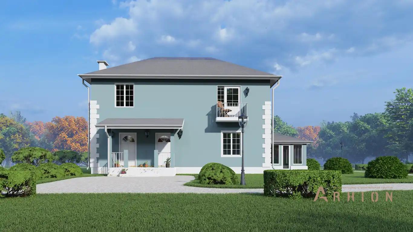 2. Проект двухэтажного дома в европейском стиле с четырехскатной, H-002, площадью - 150 кв c балконом