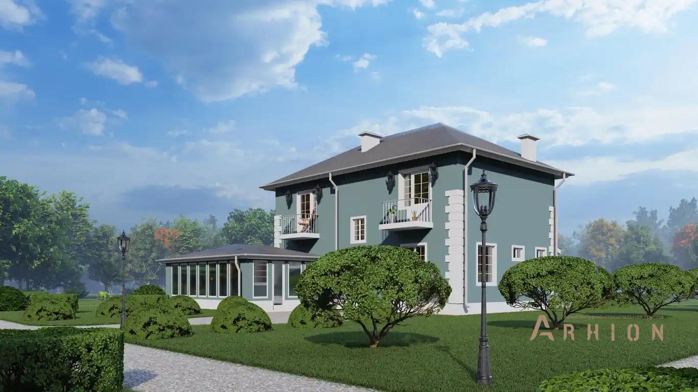 3. Проект двухэтажного дома в европейском стиле с четырехскатной, H-002, площадью - 150 кв c балконом