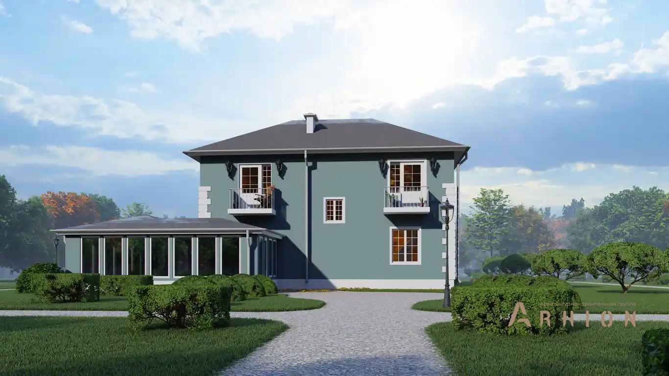 4. Проект двухэтажного дома в европейском стиле с четырехскатной, H-002, площадью - 150 кв c балконом