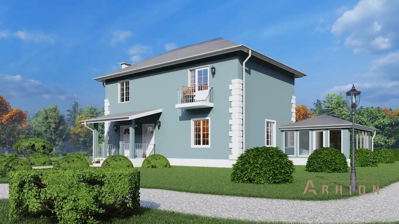 5. Проект двухэтажного дома в европейском стиле с четырехскатной, H-002, площадью - 150 кв c балконом