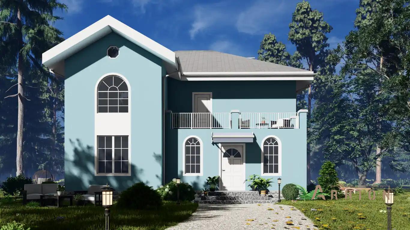 7. Проект двухэтажного дома в классическом стиле с многоскатной кровлей, H-004, площадью - 223 кв c балконом, эркером