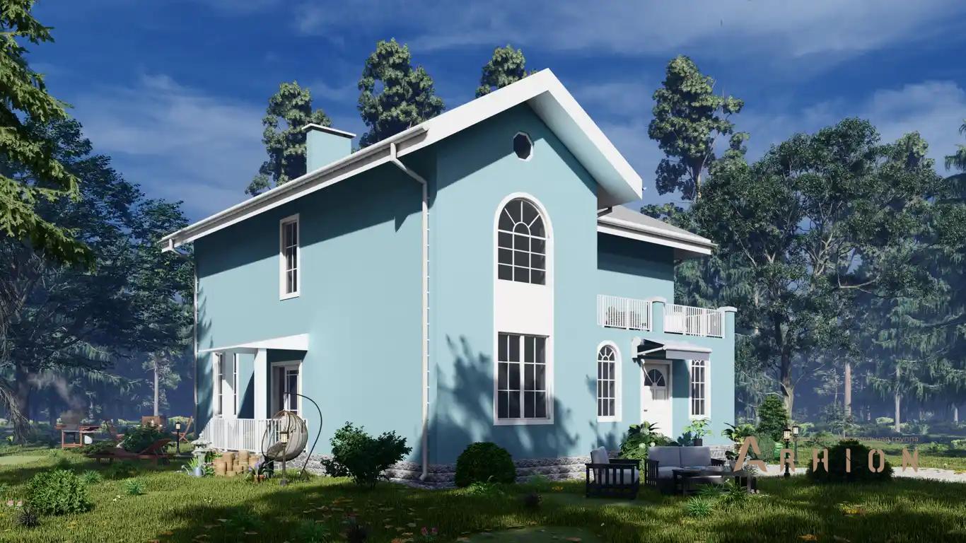 6. Проект двухэтажного дома в классическом стиле с многоскатной кровлей, H-004, площадью - 223 кв c балконом, эркером