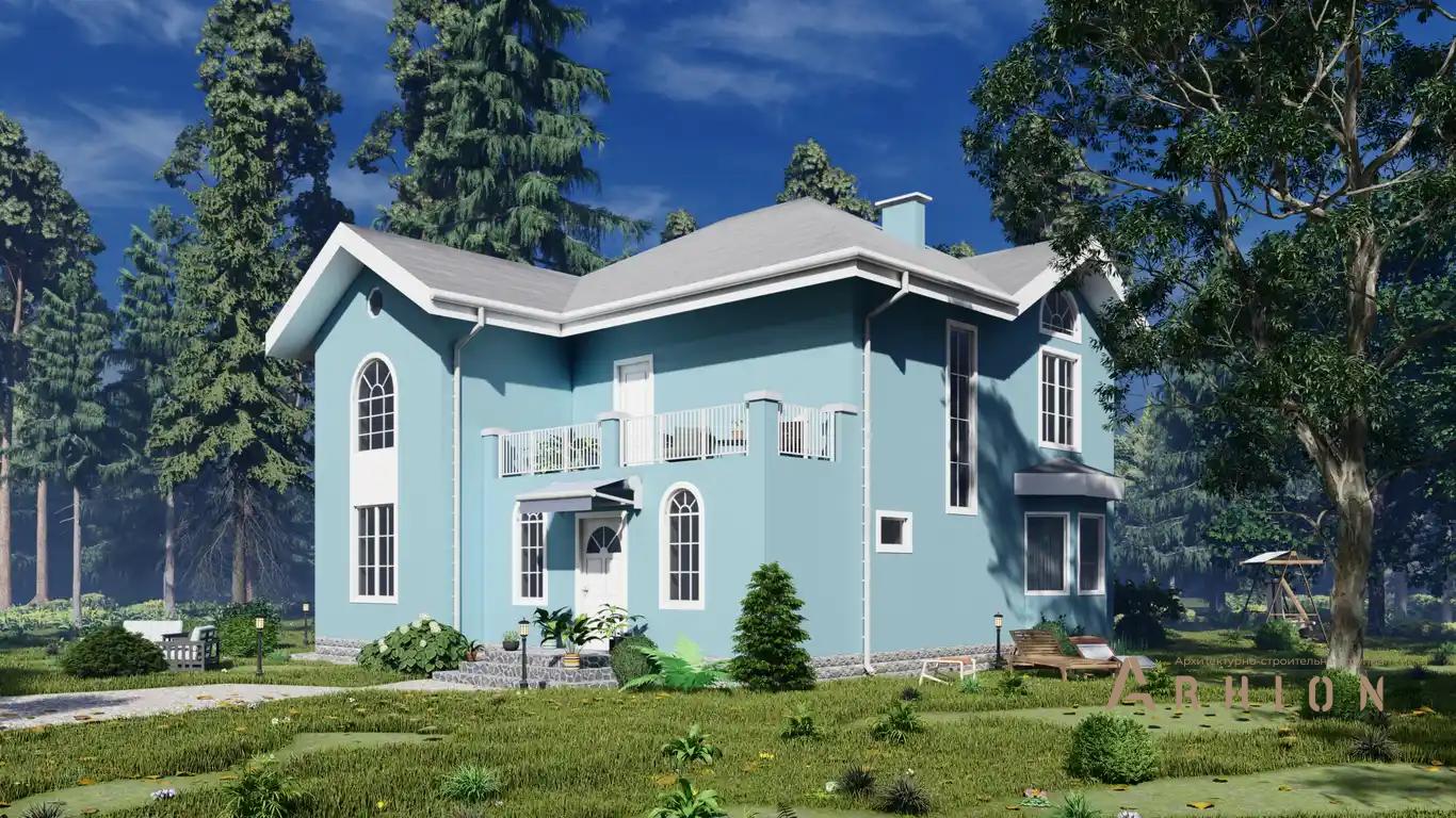 5. Проект двухэтажного дома в классическом стиле с многоскатной кровлей, H-004, площадью - 223 кв c балконом, эркером