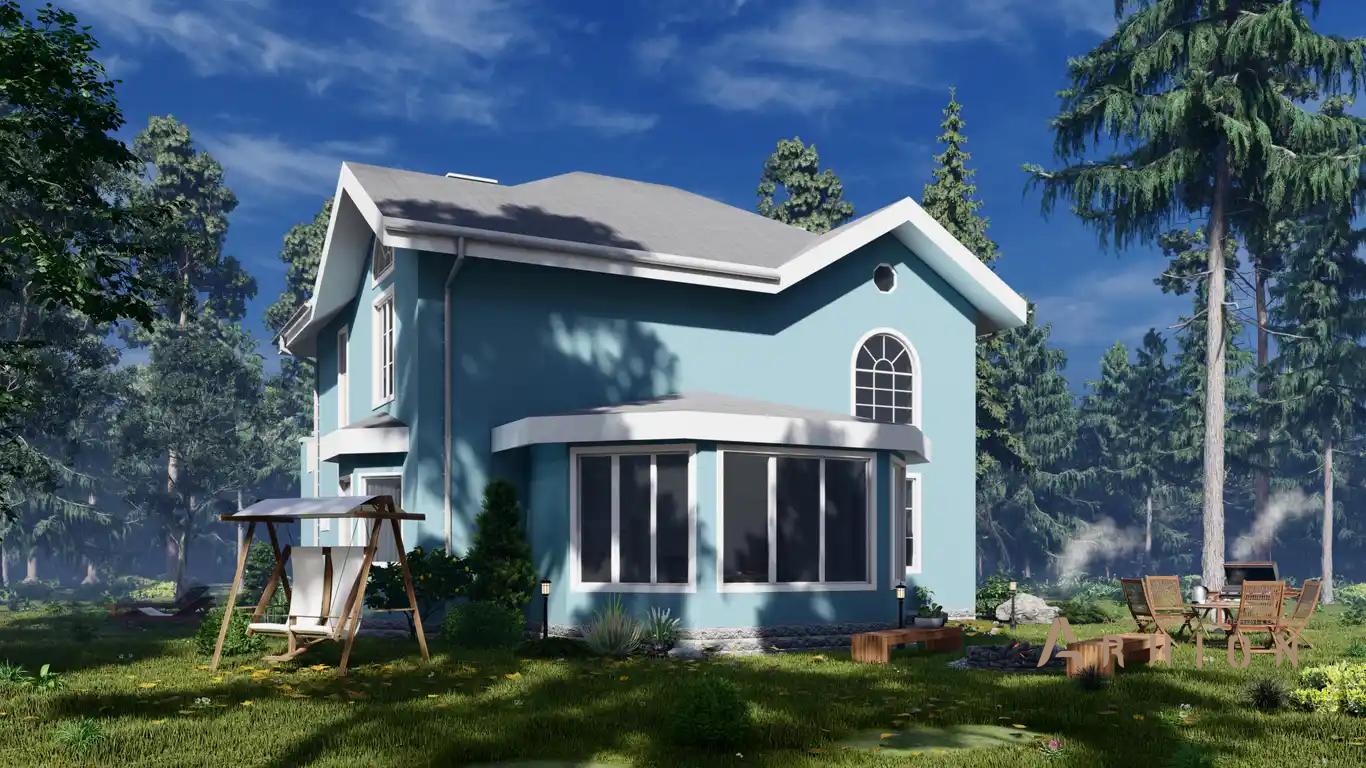 2. Проект двухэтажного дома в классическом стиле с многоскатной кровлей, H-004, площадью - 223 кв c балконом, эркером