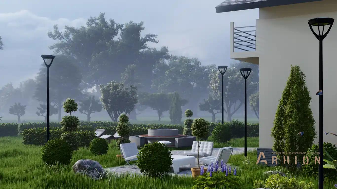 11. Проект одноэтажного дома в европейском стиле с двускатной кровлей, H-005, площадью - 159 кв c мансардой, терассой, балконом