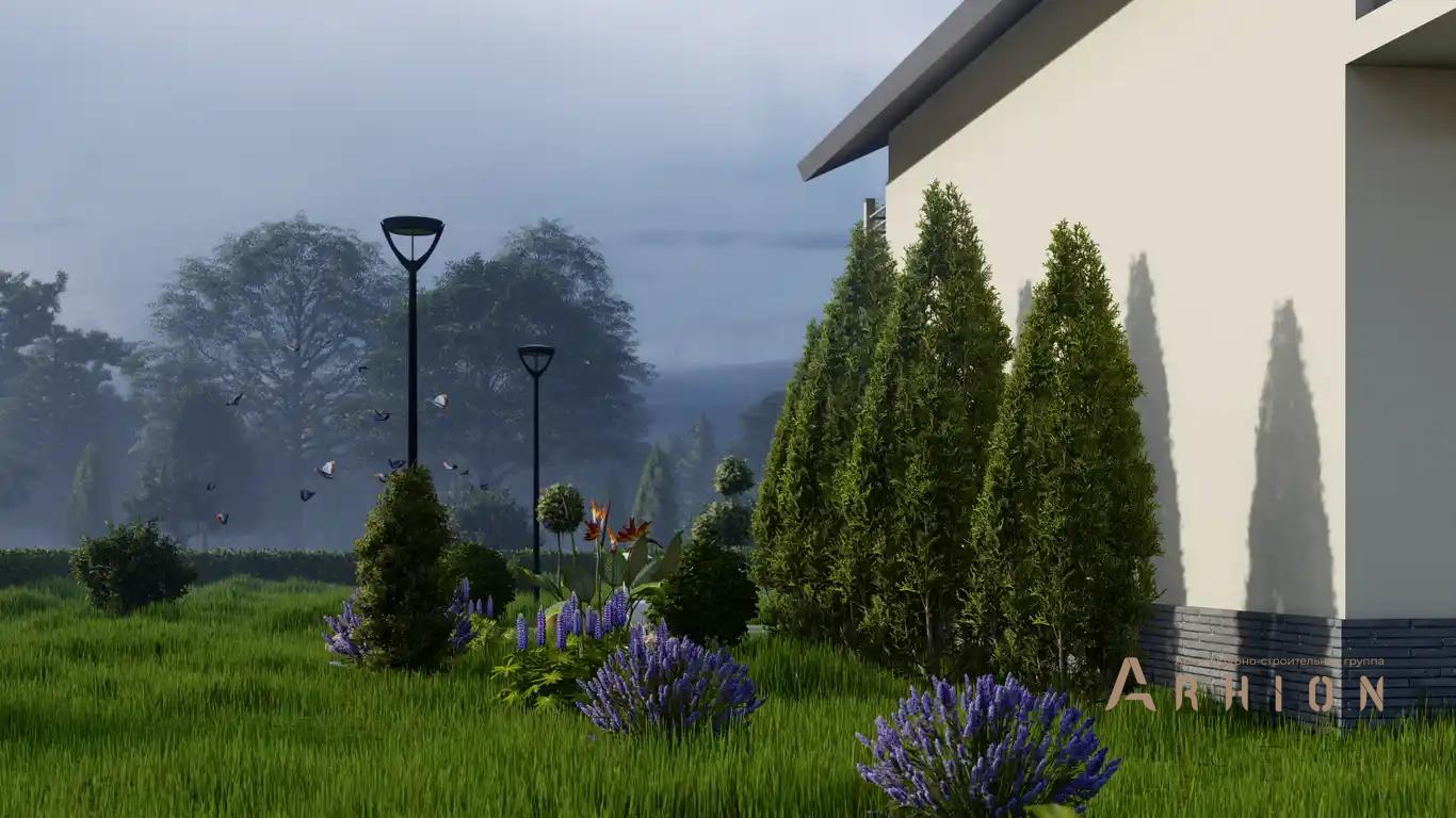 6. Проект одноэтажного дома в европейском стиле с двускатной кровлей, H-005, площадью - 159 кв c мансардой, терассой, балконом