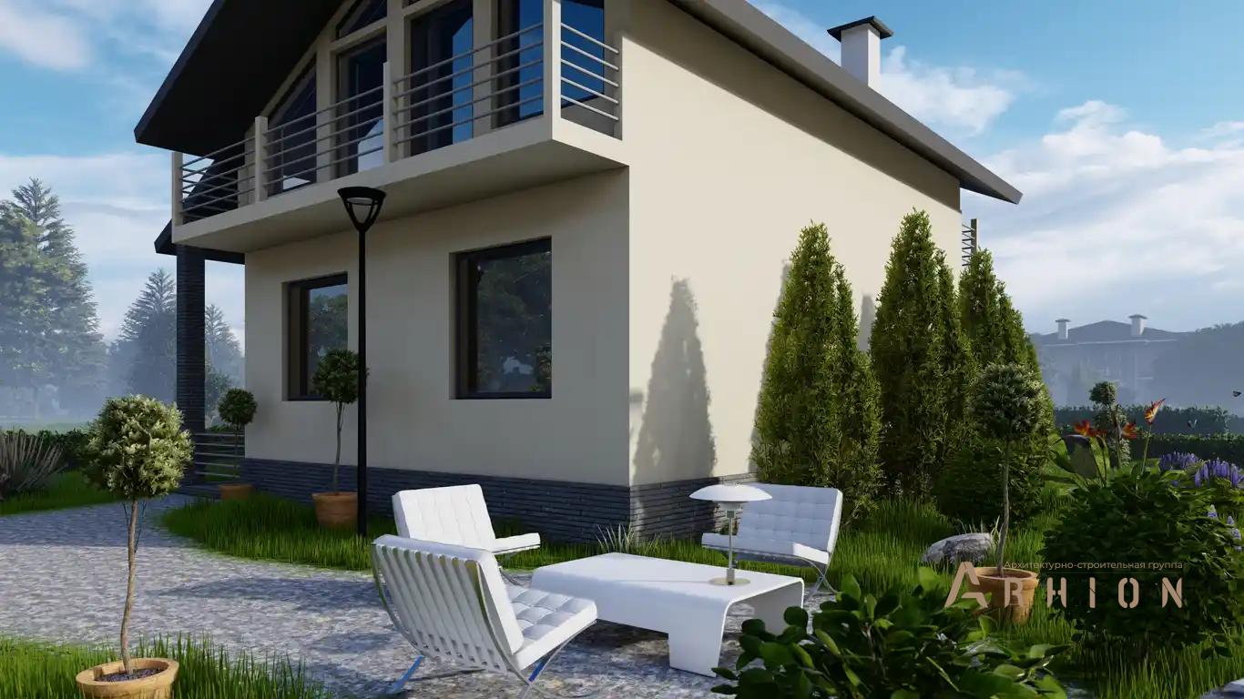 2. Проект одноэтажного дома в европейском стиле с двускатной кровлей, H-005, площадью - 159 кв c мансардой, терассой, балконом