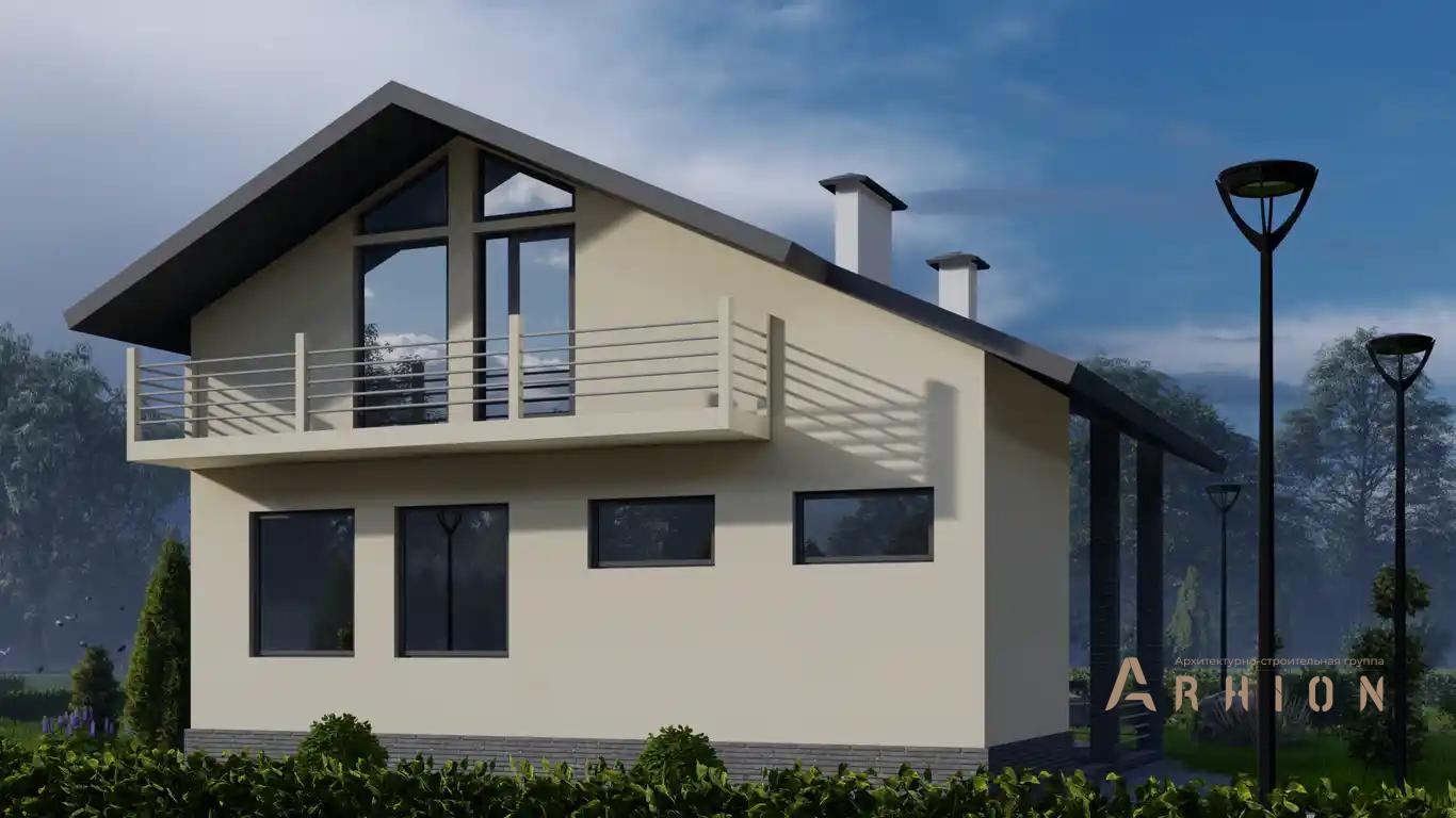 3. Проект одноэтажного дома в европейском стиле с двускатной кровлей, H-005, площадью - 159 кв c мансардой, терассой, балконом