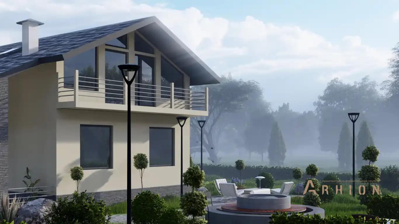 12. Проект одноэтажного дома в европейском стиле с двускатной кровлей, H-005, площадью - 159 кв c мансардой, терассой, балконом