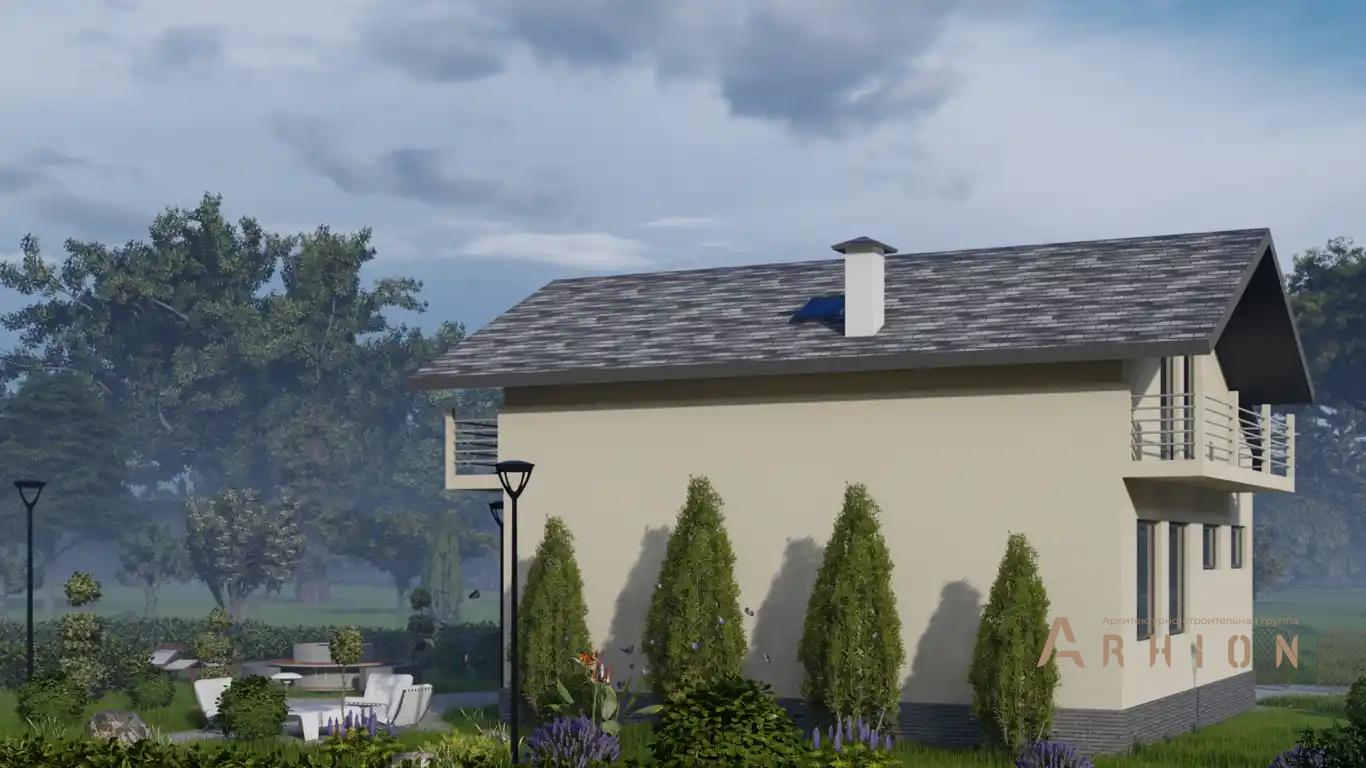 7. Проект одноэтажного дома в европейском стиле с двускатной кровлей, H-005, площадью - 159 кв c мансардой, терассой, балконом