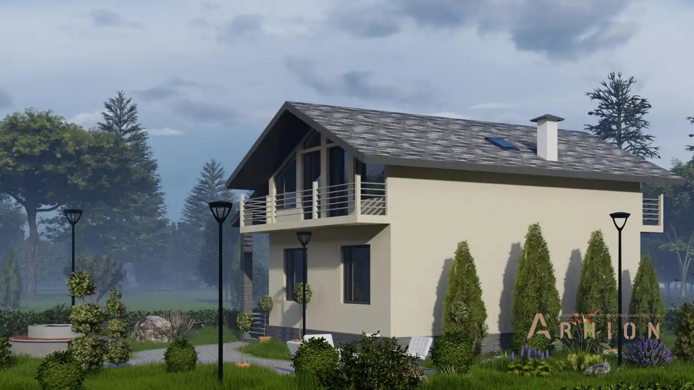 8. Проект одноэтажного дома в европейском стиле с двускатной кровлей, H-005, площадью - 159 кв c мансардой, терассой, балконом