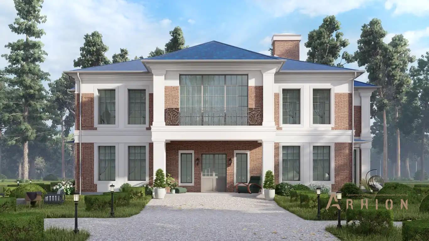 1. Проект двухэтажного дома в классическом стиле с многоскатной кровлей, H-008, площадью - 370 кв c терассой