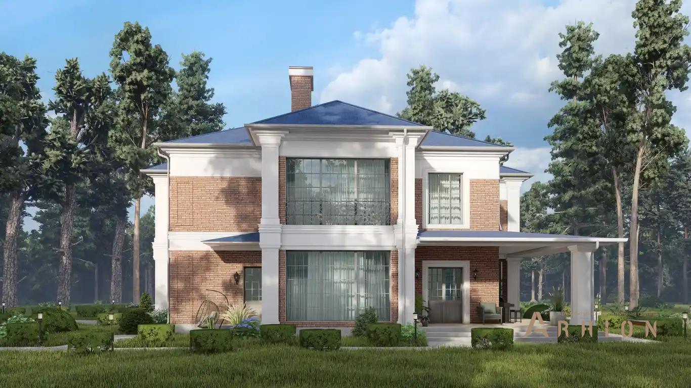 7. Проект двухэтажного дома в классическом стиле с многоскатной кровлей, H-008, площадью - 370 кв c терассой