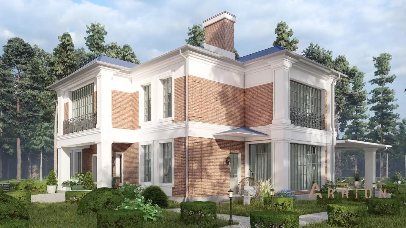 5. Проект двухэтажного дома в классическом стиле с многоскатной кровлей, H-008, площадью - 370 кв c терассой