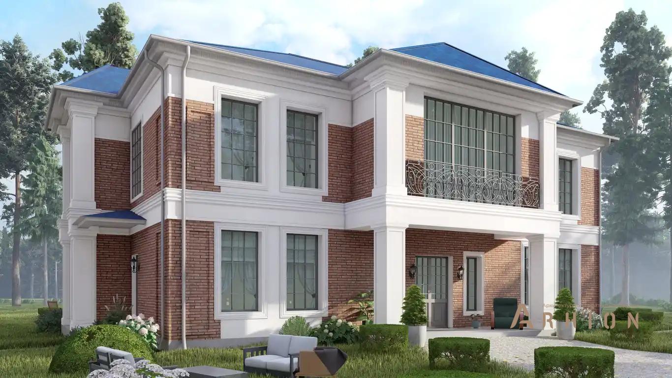 4. Проект двухэтажного дома в классическом стиле с многоскатной кровлей, H-008, площадью - 370 кв c терассой