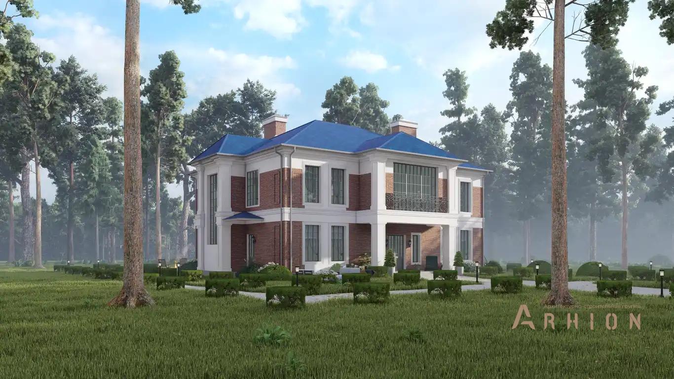 2. Проект двухэтажного дома в классическом стиле с многоскатной кровлей, H-008, площадью - 370 кв c терассой